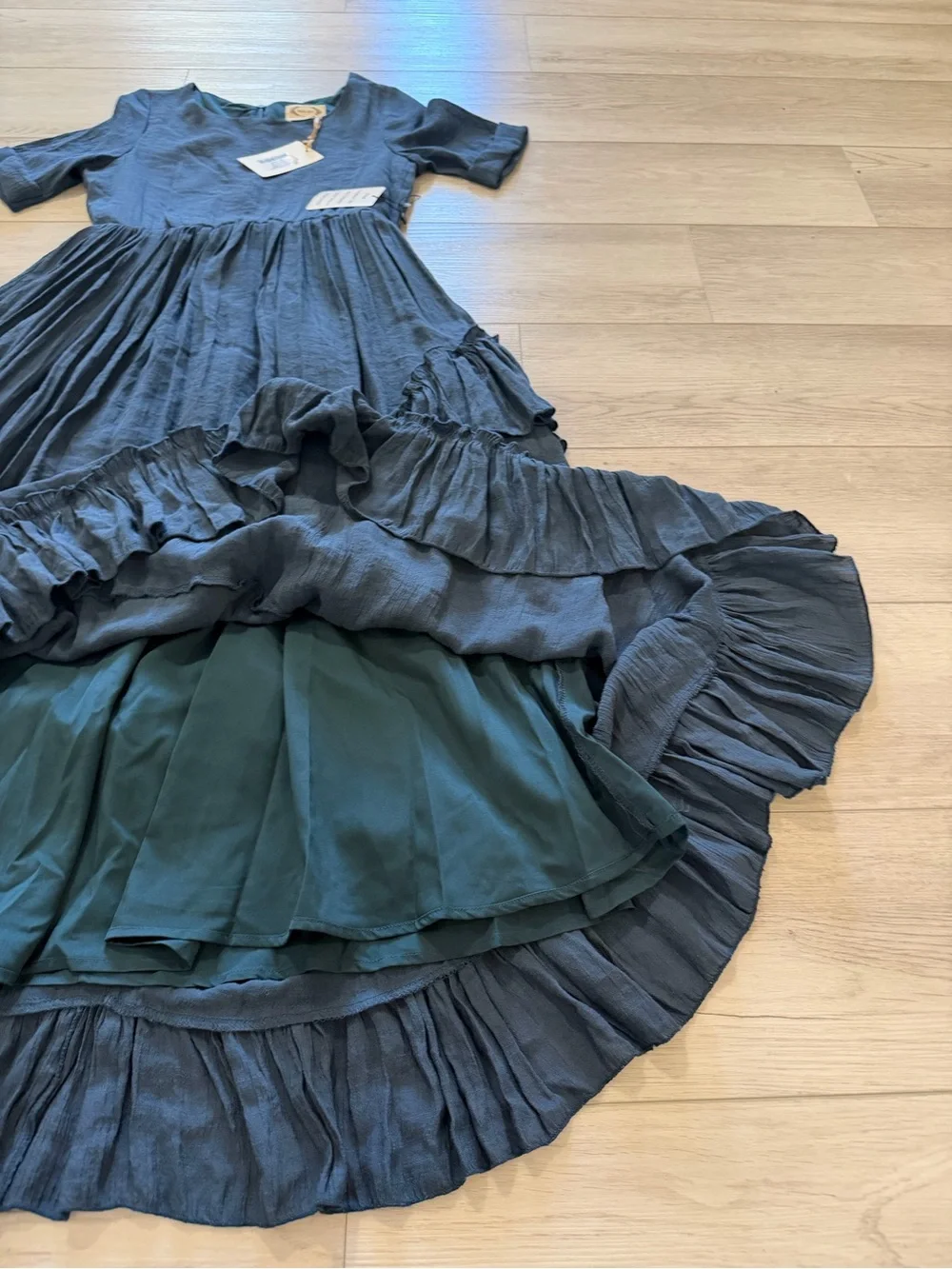 NWT Joyfolie Mia Joy Teen Girl Boho Lace Tiered Cedrica Maxi Dress Blue Sz 14